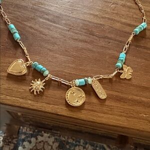 NWOT Anthropologie Gold and Turquoise Charm Necklace